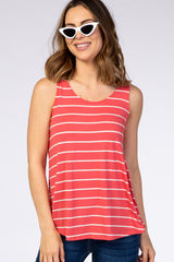 Coral Striped Round Neck Tank Top