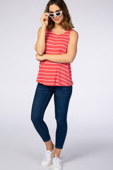 Coral Striped Round Neck Tank Top