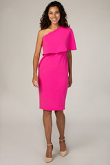 PinkBlush Fuchsia One Shoulder Overlay Fitted Dress