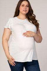 PinkBlush Ivory Eyelet Short Flutter Sleeve Plus Maternity Top