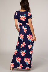 Navy Floral Wrap Maxi Dress