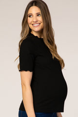 Black Ribbed Ruffle Trim Maternity Top