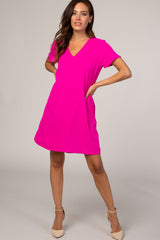 Pink V-Neck Short Sleeve Dress