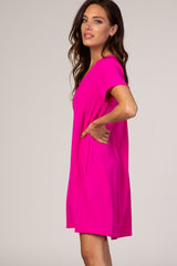 Pink V-Neck Short Sleeve Dress