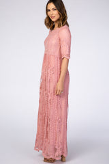 Pink Crochet Overlay Maxi Dress