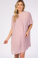 Light Pink Swiss Dot Mock Neck Maternity Dress