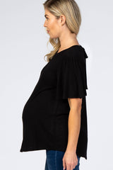 Black Tie Back Short Sleeve Maternity Top