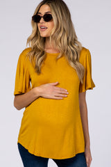 Mustard Tie Back Short Sleeve Maternity Top
