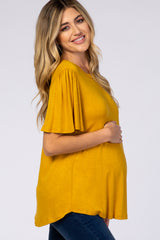 Mustard Tie Back Short Sleeve Maternity Top