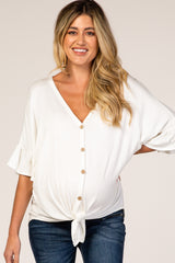 Ivory V-Neck Button Down Ruffle Sleeve Maternity Top