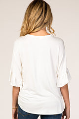 Ivory V-Neck Button Down Ruffle Sleeve Maternity Top