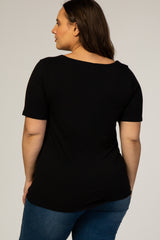 Black Short Sleeve V-Neck Basic Plus Top