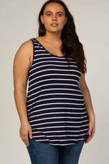 Navy Blue Striped Sleeveless Maternity Plus Top
