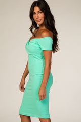 PinkBlush Mint Solid Off Shoulder Fitted Dress
