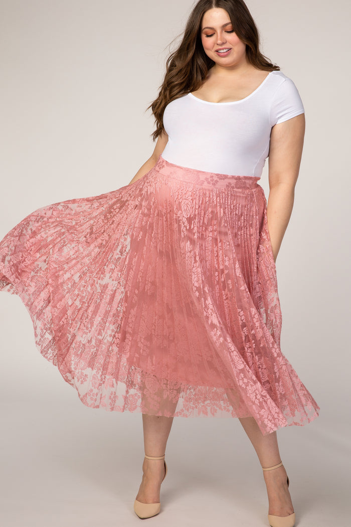 Pink Lace Plus Maternity Midi Skirt