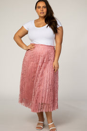 Pink Lace Plus Midi Skirt