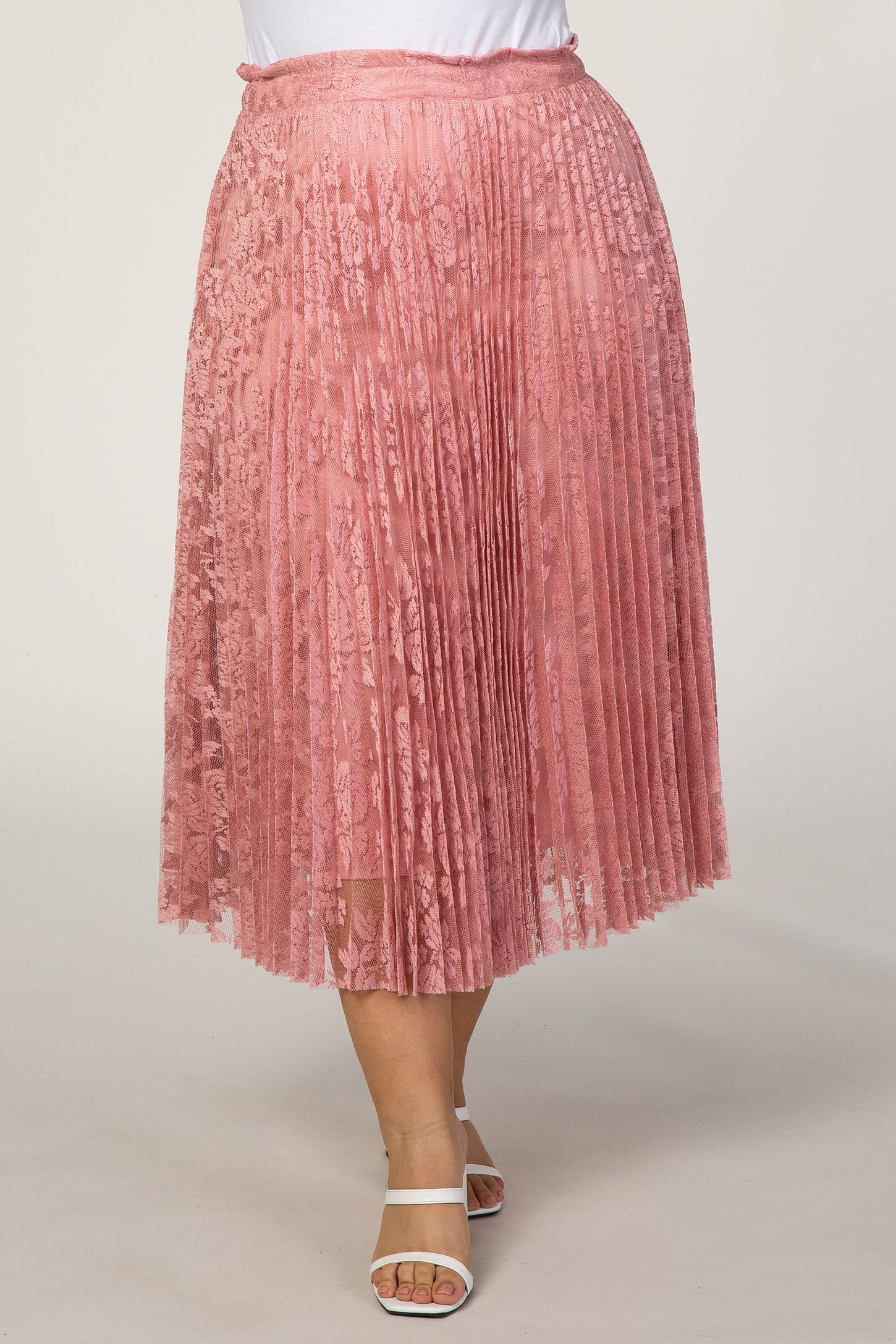 Pink Lace Plus Midi Skirt