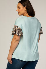 Mint Animal Sleeve Knot Front Plus Top