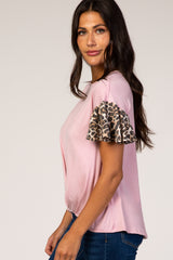 Pink Animal Sleeve Knot Front Top