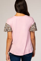 Pink Animal Sleeve Knot Front Top