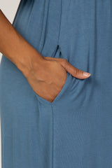 Dusty Blue Button Ruffle Sleeve Maternity Maxi Dress