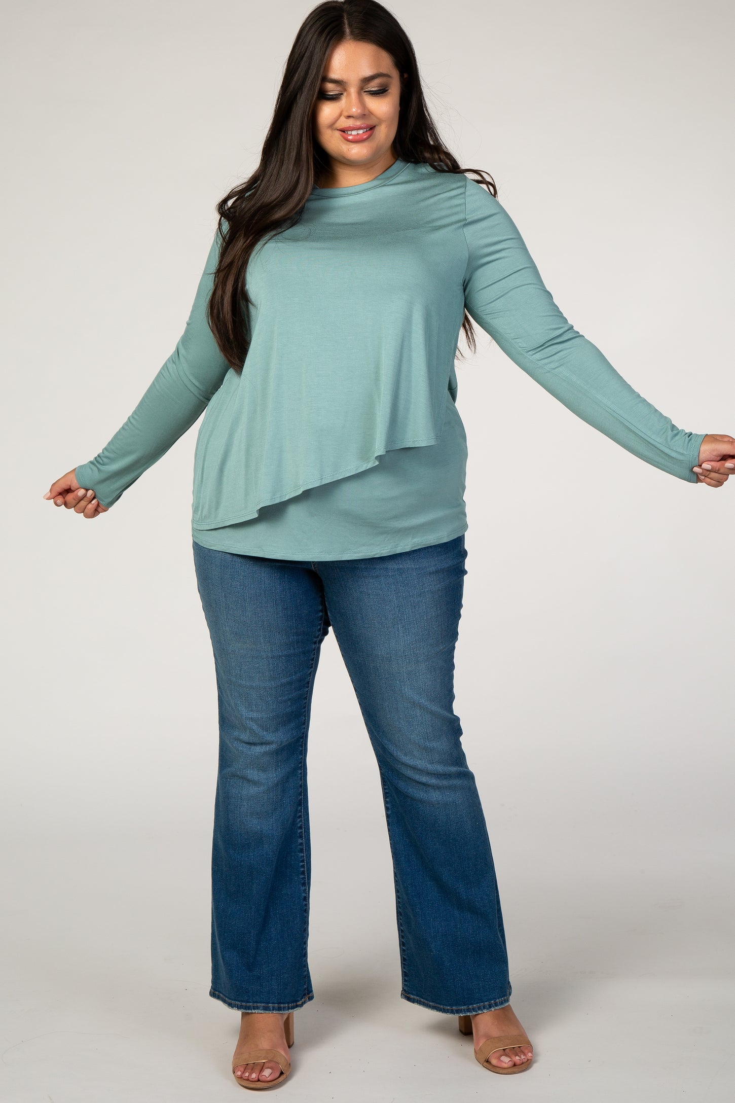 PinkBlush Sage Long Sleeve Draped Plus Nursing Top