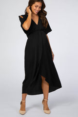 Black Open Sleeve Maternity Wrap Midi Dress