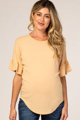 Yellow Short Ruffle Sleeve Maternity Top