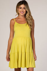 Lime Yellow Tiered Maternity Tank Dress