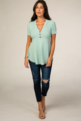 PinkBlush Sage Ribbed Button Accent Blouse