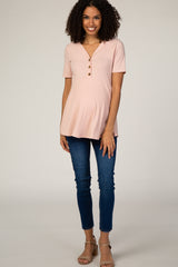 PinkBlush Pink Ribbed Button Accent Maternity Blouse