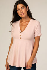 PinkBlush Pink Ribbed Button Accent Maternity Blouse