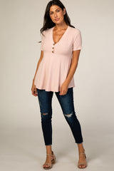 PinkBlush Pink Ribbed Button Accent Blouse