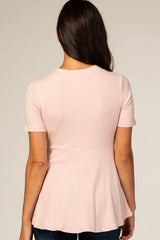 PinkBlush Pink Ribbed Button Accent Blouse