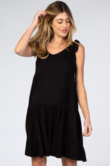 Black Tiered Tie Sleeve Maternity Dress