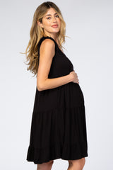 Black Tiered Tie Sleeve Maternity Dress