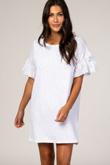 White Crochet Eyelet Sleeve Maternity Dress