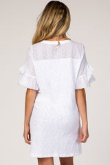 White Crochet Eyelet Sleeve Maternity Dress