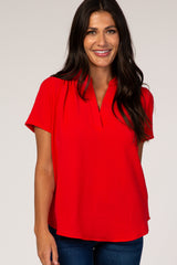 Red Solid Chiffon V-Neck Maternity Top