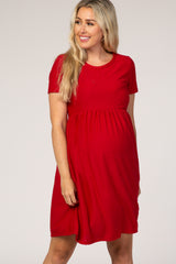 Red Swiss Dot Short Sleeve Maternity Dress