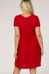 Red Swiss Dot Short Sleeve Maternity Dress