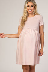 Pink Striped Maternity Babydoll Dress