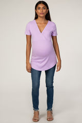 Lavender Short Sleeve Wrap Maternity Nursing Top