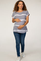 Grey Tie Dye Embroidered Short Sleeve Maternity Top