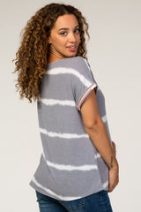 Grey Tie Dye Embroidered Short Sleeve Maternity Top