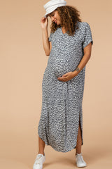 Charcoal Animal Print Maternity Maxi Dress