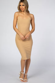 Taupe Ribbed Fitted Dress