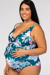 Jade Floral Waist Tie Maternity Plus One-Piece Swimsuit