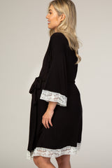 Black Crochet Trim Maternity Delivery/Nursing Robe