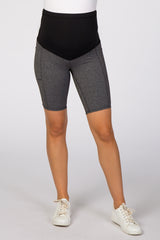 Grey Marled Biker Maternity Shorts